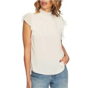 STATE Ivory Flutter Sleeve Blouse